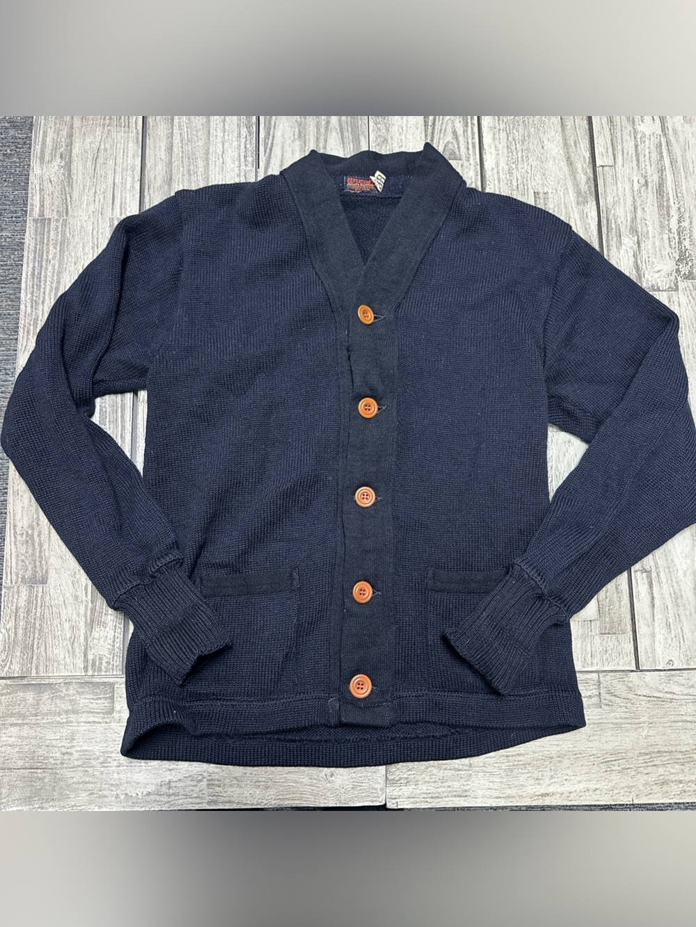 VTG 1950s Wilson Black Wool Varsity Cardigan Black Size 38 Preppy Fall
